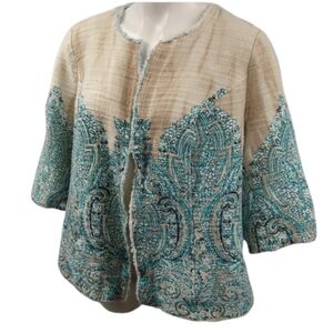 Catherines Textured Paisley Print Cotton Blazer 0X